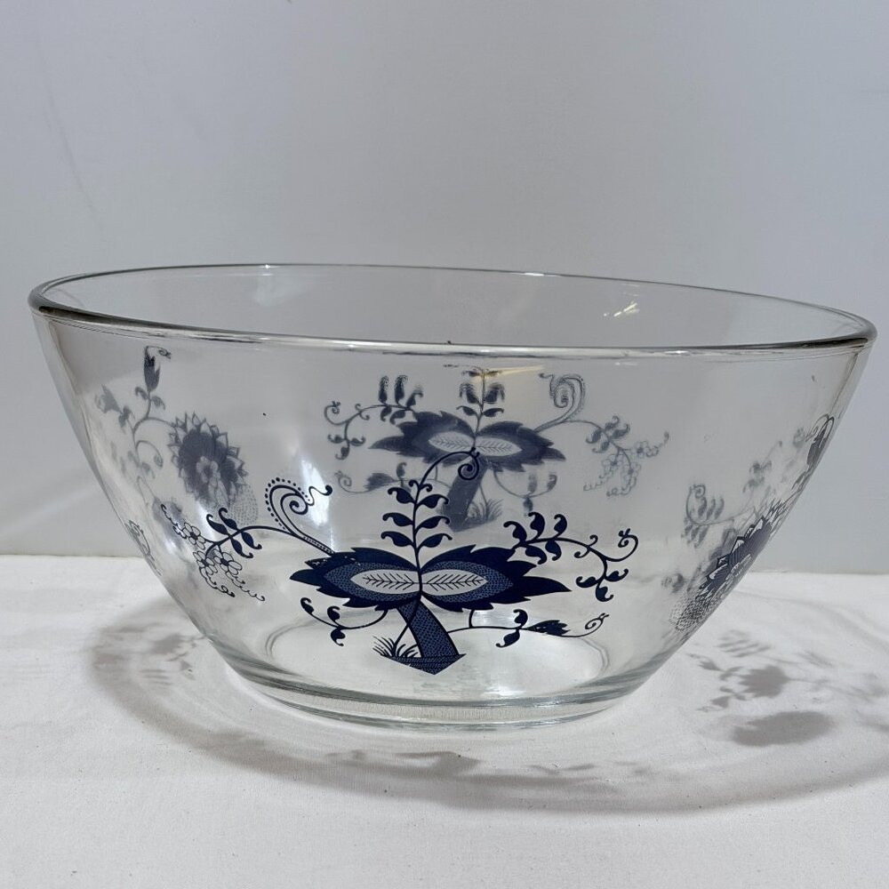 Vintage Arcoroc Blue Danube Onion Glass Salad Serving Bowl Cottagecore France